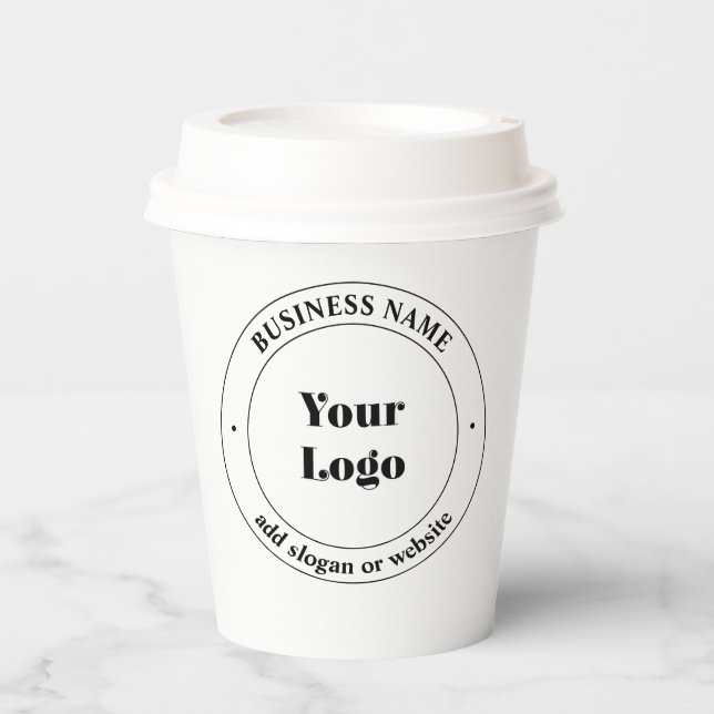 Your Business Logo & Promotional Text | White Paper Cups (Front)