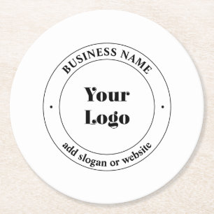 Your Business Logo & Promotional Text White Round Paper Coaster
