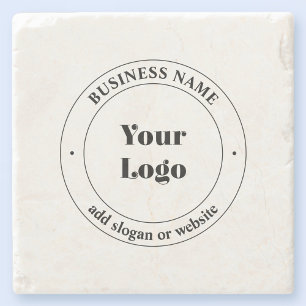 Your Business Logo & Promotional Text   White Stone Coaster