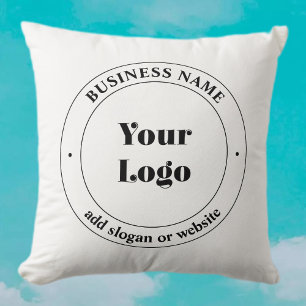 Your Business Logo & Promotional Text   White Throw Pillow
