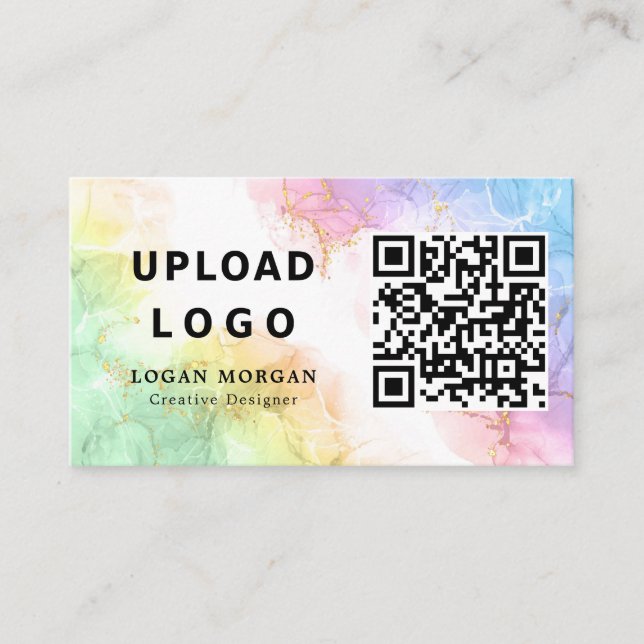 Your Business Logo & QR Code Opal Stone Company Card (Front)
