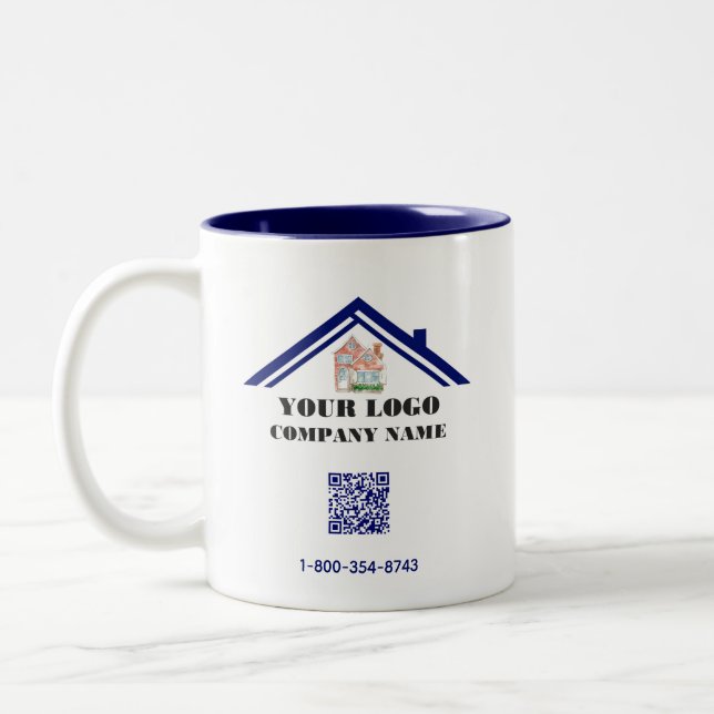 Your Business Logo QR Code Phone Two-Tone Coffee Mug (Left)