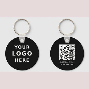 Your Business Logo  & QR Code Simple Round Black Keychain