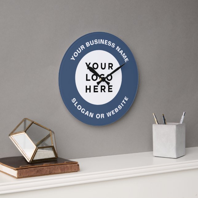 Your Business Logo Simple and Professional Navy Large Clock (Office)