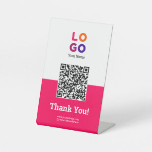 Your Business Logo Simple Magenta Qr Code Pedestal Sign