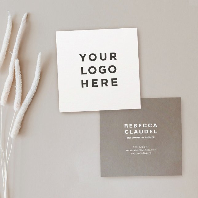 Your Business Logo Simple Minimalist Taupe Grey Square Business Card (Creator Uploaded)