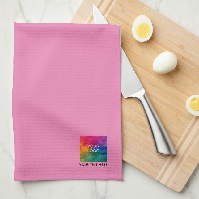 Your Business Logo Text Custom Trendy Pink Elegant Kitchen Towel (Quarter Fold)