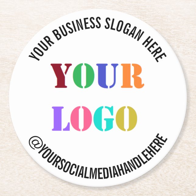 Your Business Logo Text Social Media Paper Coaster (Front)