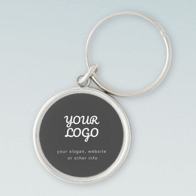 Your Business Logo & Text | Stylish Dark Grey Keychain (Creator Uploaded)