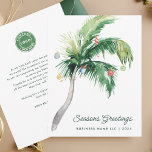 Your Business Logo Tropical Palm Tree Christmas Card<br><div class="desc">A modern stylish holiday flat greeting card with modern and handwritten script typography featuring a decorated Palm Tree. Easily customize this card by clicking the "Personalize" button. Whether you're expressing gratitude, extending best wishes, or simply sharing the spirit of the season, our Custom Palm Tree Business Christmas Greetings Card is...</div>