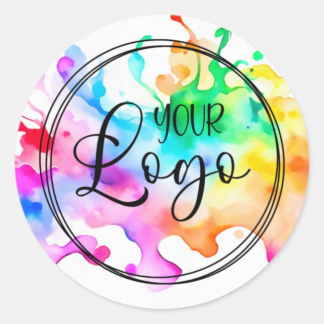 Your Business Logo Watercolor Splashed Paint Classic Round Sticker (Front)