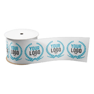 Your Business Logo   WIDE All Over Patterned White Satin Ribbon