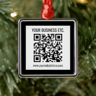 Your Business Name & Editable QR Code Metal Ornament