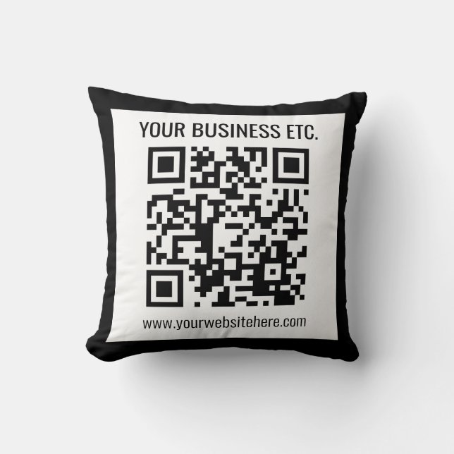 Your Business Name & Editable QR Code Throw Pillow (Front)