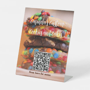 Your Business Name Text with Menu QR Code Cookie Pedestal Sign