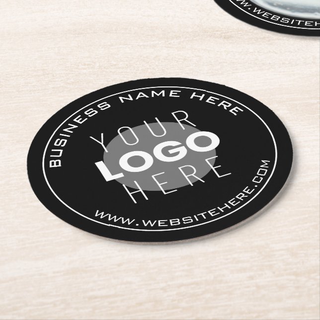 Your Business Name, Website + Uploaded Image Round Paper Coaster (Angled)