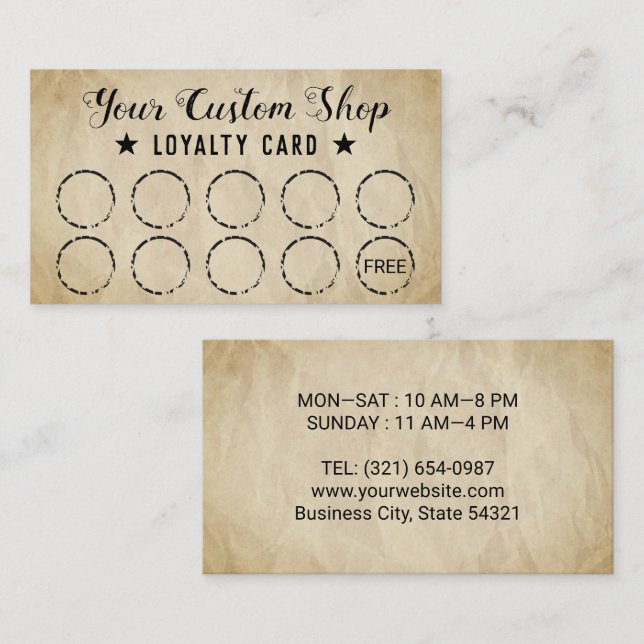 Your Business Vintage Paper Loyalty Cards (Front/Back)