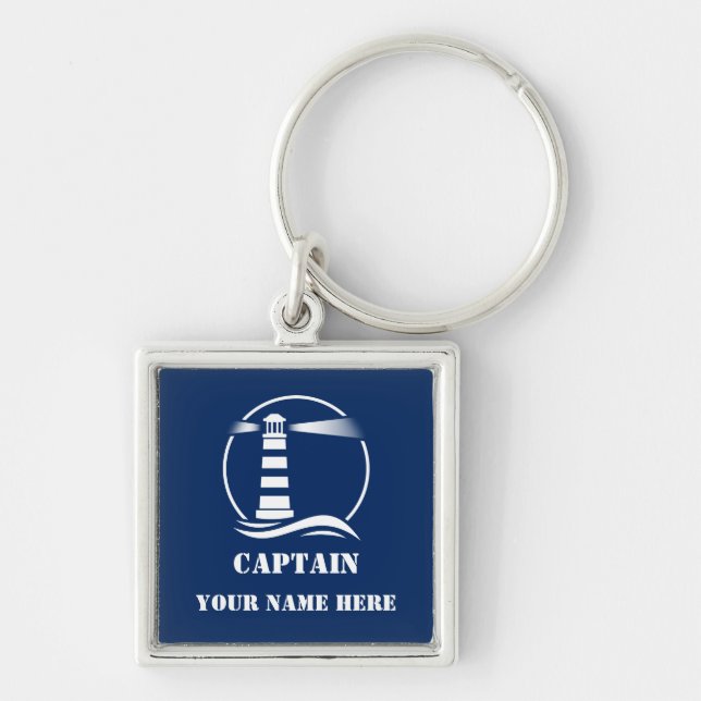 Your Captain or Boat Name Classic Lighthouse Keychain (Front)