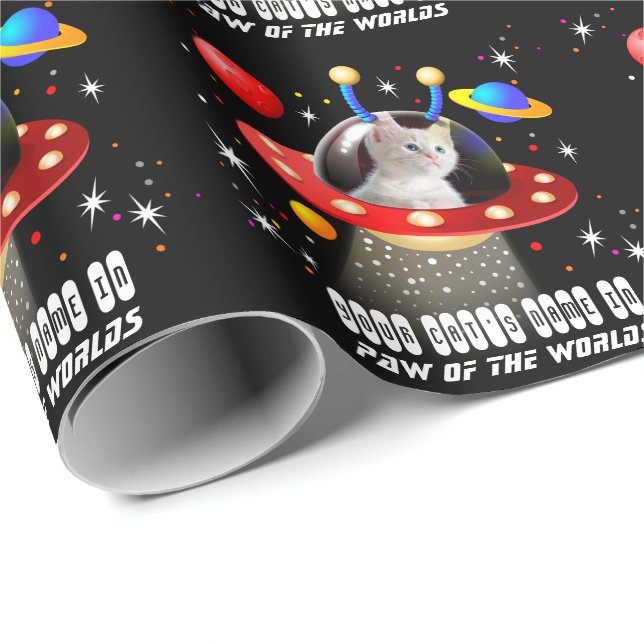 Your Cat in an Alien Spaceship UFO Sci Fi Scene Wrapping Paper (Roll Corner)
