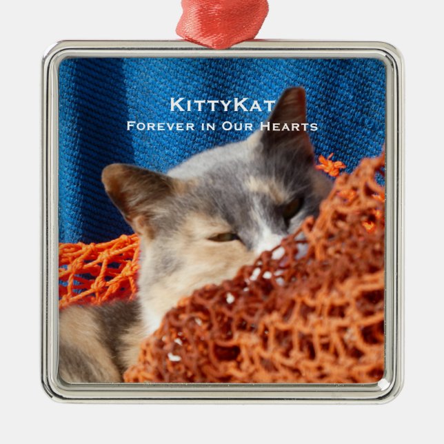 YOUR Cat or Dog PHOTO Personalized Premium Memory Metal Ornament (Front)