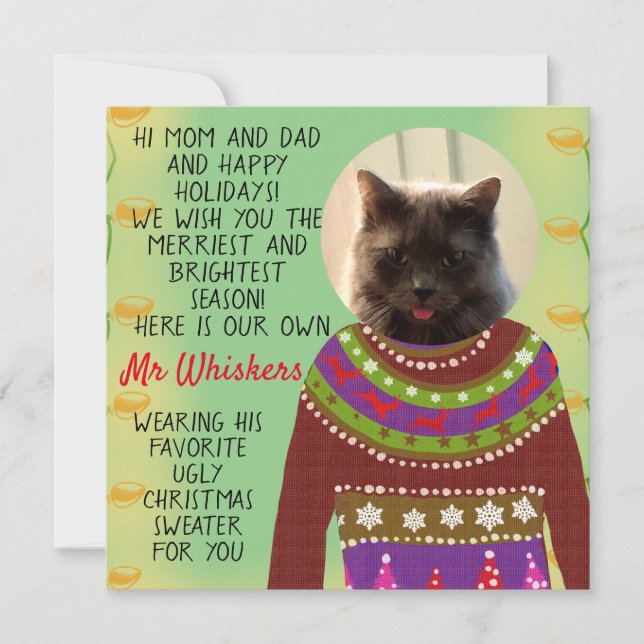 Your Cat Personalized Snarky Christmas Flat Card (Front)