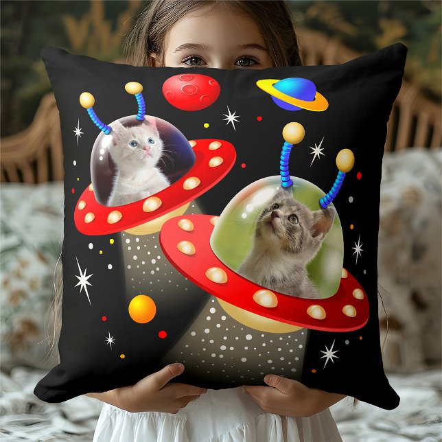 Your Cats Sci-Fi UFO Cat Alien Space Theme Throw Pillow (Creator Uploaded)