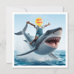 Your child riding a great white shark, shark blank card