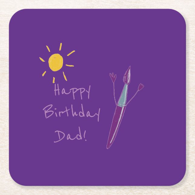 Your Child’s Artwork For Dad Square Paper Coaster (Front)