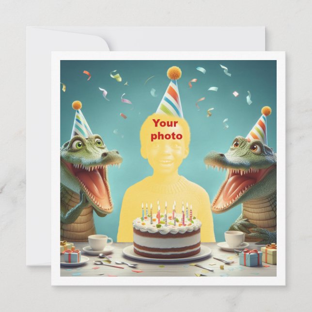 Your child with crocodiles, croc birthday party card (Front)