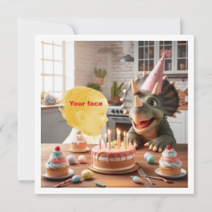 Your child with dinosaur, triceratops birthday card