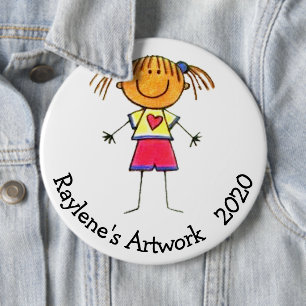 Your Child's Artwork Pinback Buttons, HUGE 6 Inch Round Button