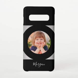 Your Child's Photo/Name, Blk Circle Silver, Black Samsung Galaxy Case