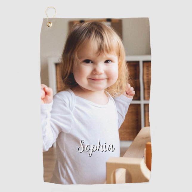 Your Child's Photo & Script Name Golf Towel (Front)