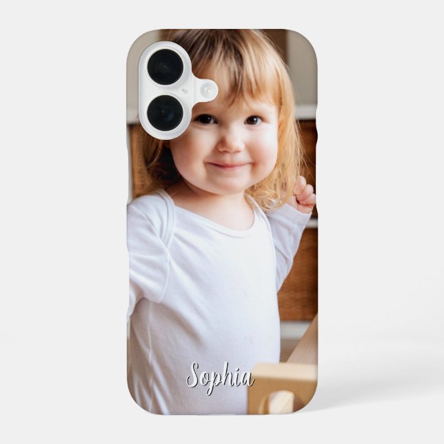 Your Child's Photo & Script Name iPhone 16 Case (Back)