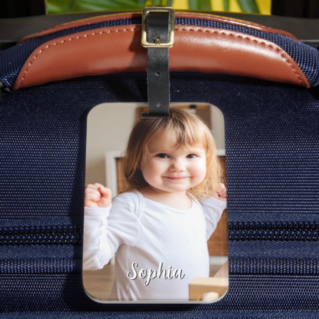 Your Child's Photo & Script Name Luggage Tag (Front Insitu 2)