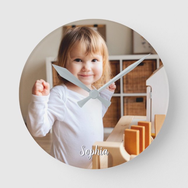 Your Child's Photo & Script Name Round Clock (Front)