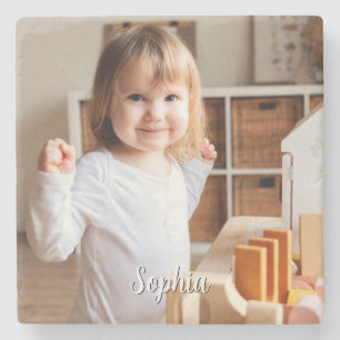 Your Child's Photo & Script Name Stone Coaster