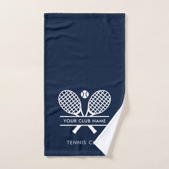 Your Club Name Tennis Team Navy Blue Custom Hand Towel (Hand Towel)