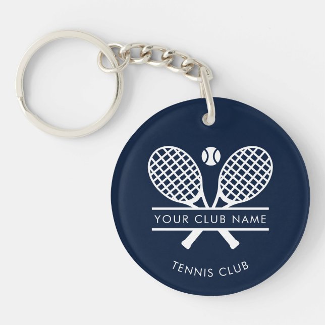 Your Club Name Tennis Team Navy Blue Custom Keychain (Front)