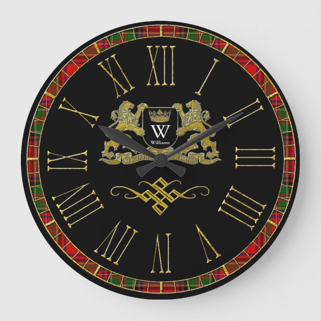 Your Coat of Arms Monogram and Colour Large Clock (Front)