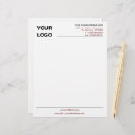 Your Colours Business Office Letterhead with Logo<br><div class="desc">Your Colours and Font - Simple Personalized Business Office Letterhead with Logo - Add Your Logo - Image / Business Name - Company / Address - Contact Information - Resize and move or remove and add elements / image with customization tool. Choose / add your favourite elements and text colours...</div>