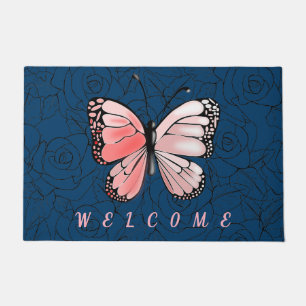 Your Colours Doormat Pink Butterfly Roses - Welcom