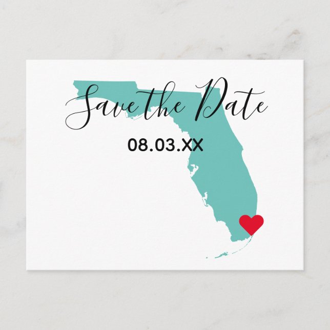 Your Colours Florida Map Shape Save the Date Announcement Postcard (Front)