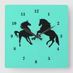 Your Colours Modern Clock - Horse Couple Silhouett
