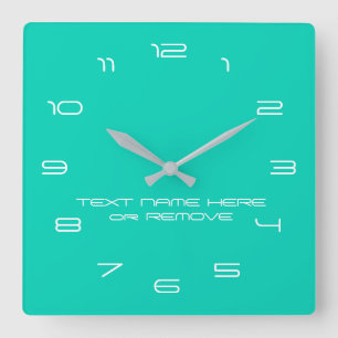 Your Colours Text Numbers Font - Modern Turquoise Square Wall Clock