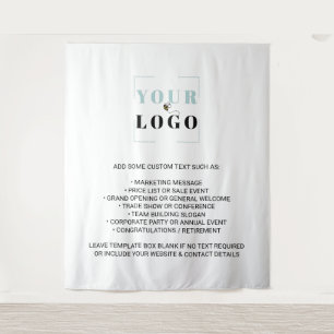 Your Company Logo Custom Branded White Backdrop Tapestry