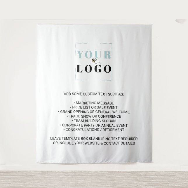 Your Company Logo Custom Branded White Backdrop Tapestry (Front)