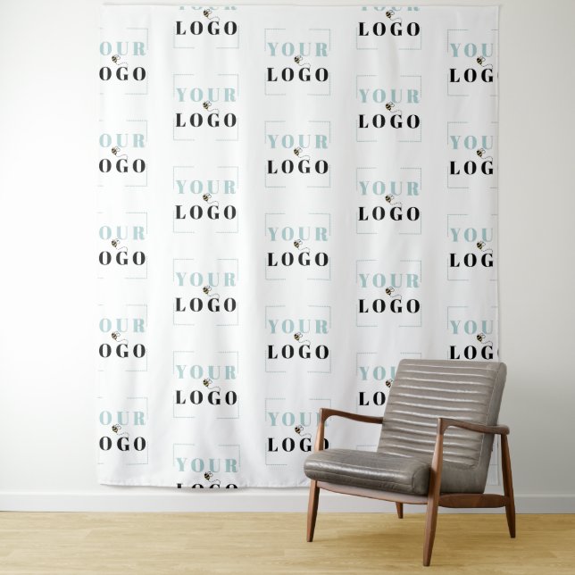 Your Company Logo Half Drop Repeat White Backdrop Tapestry (In Situ)