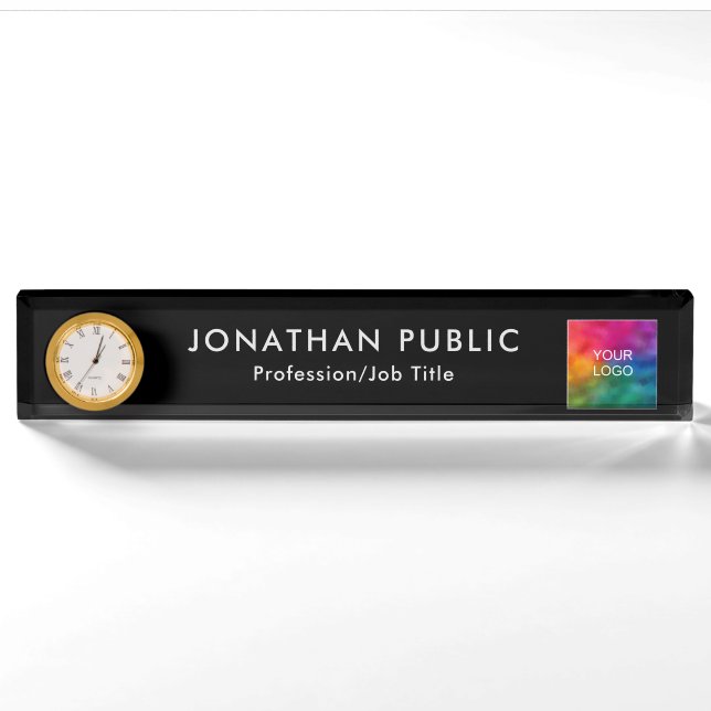 Your Company Logo Here Elegant Modern With Clock Nameplate (Front)