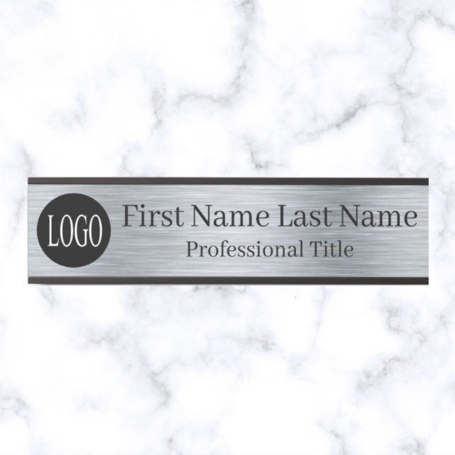 Your Company Logo Office Door Sign Faux Silver  (Creator Uploaded)